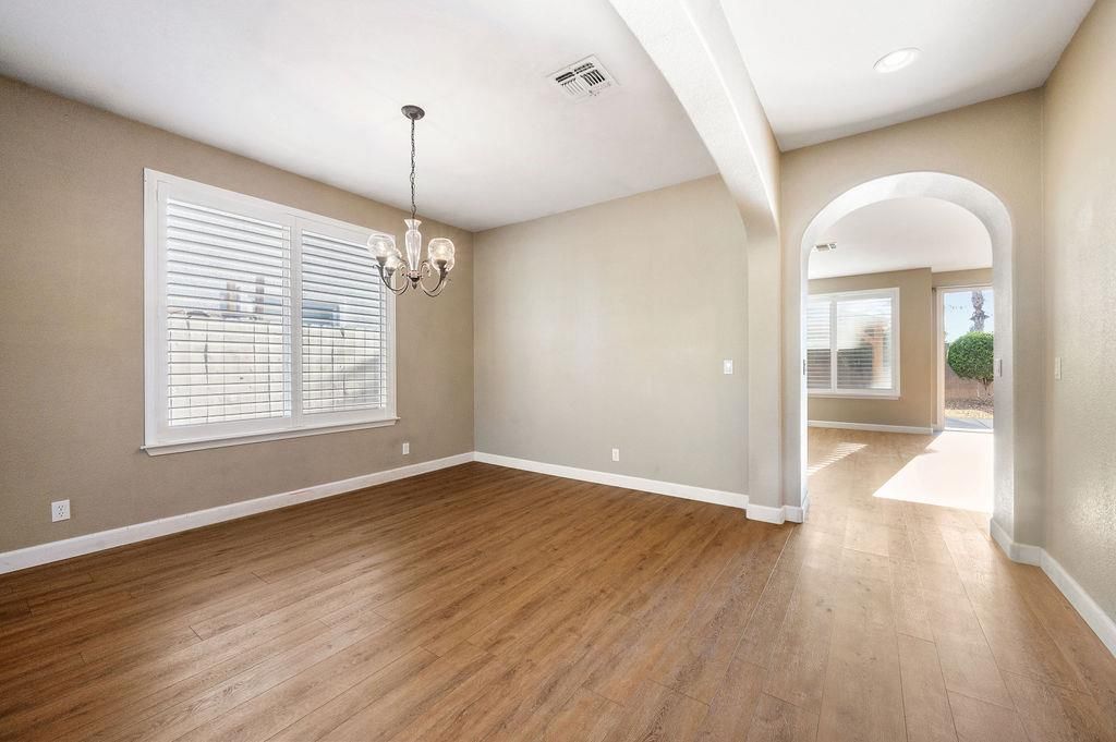 Chandelier, Empty room, Interior, Recessed Lighting, Wood Texture Flooring
