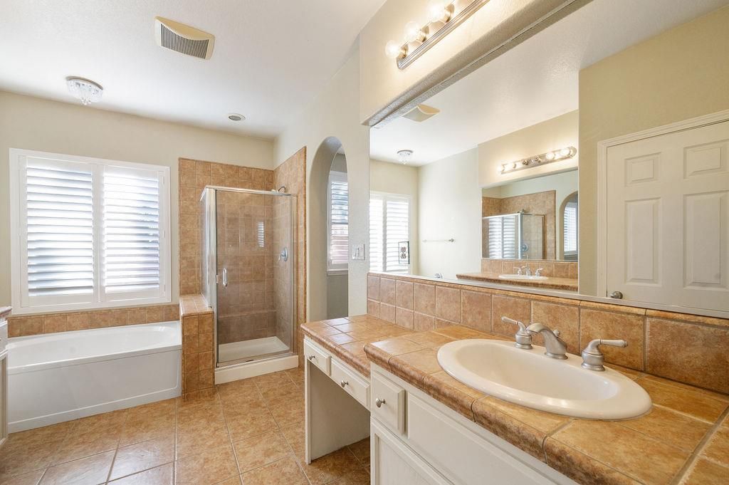 Bathroom, Dual Sink Vanities, Glass Shower, Interior, Tile Countertops