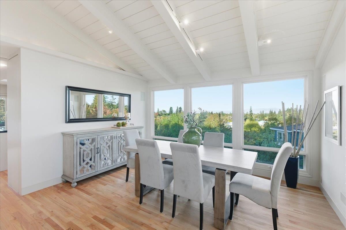 Dining room, Interior, Recessed Lighting, Wood Texture Flooring