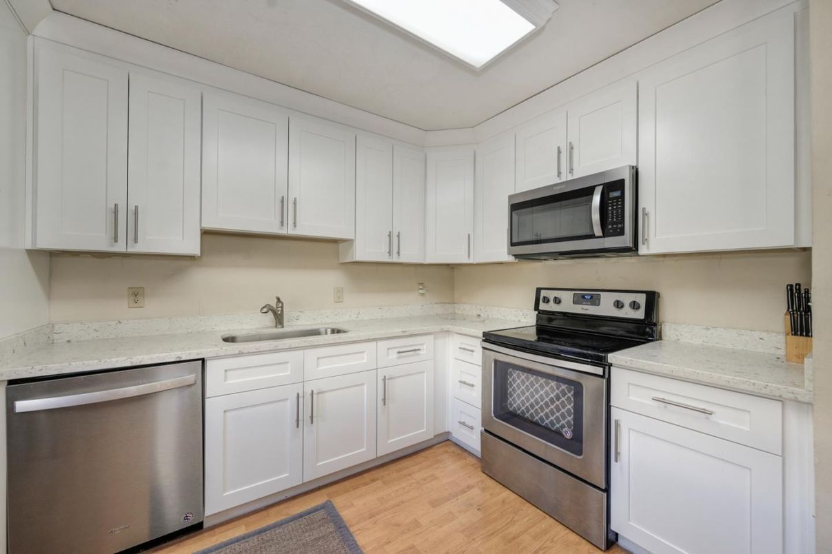 Interior, Kitchen, Stainless Steel Appliances, Wood Texture Flooring