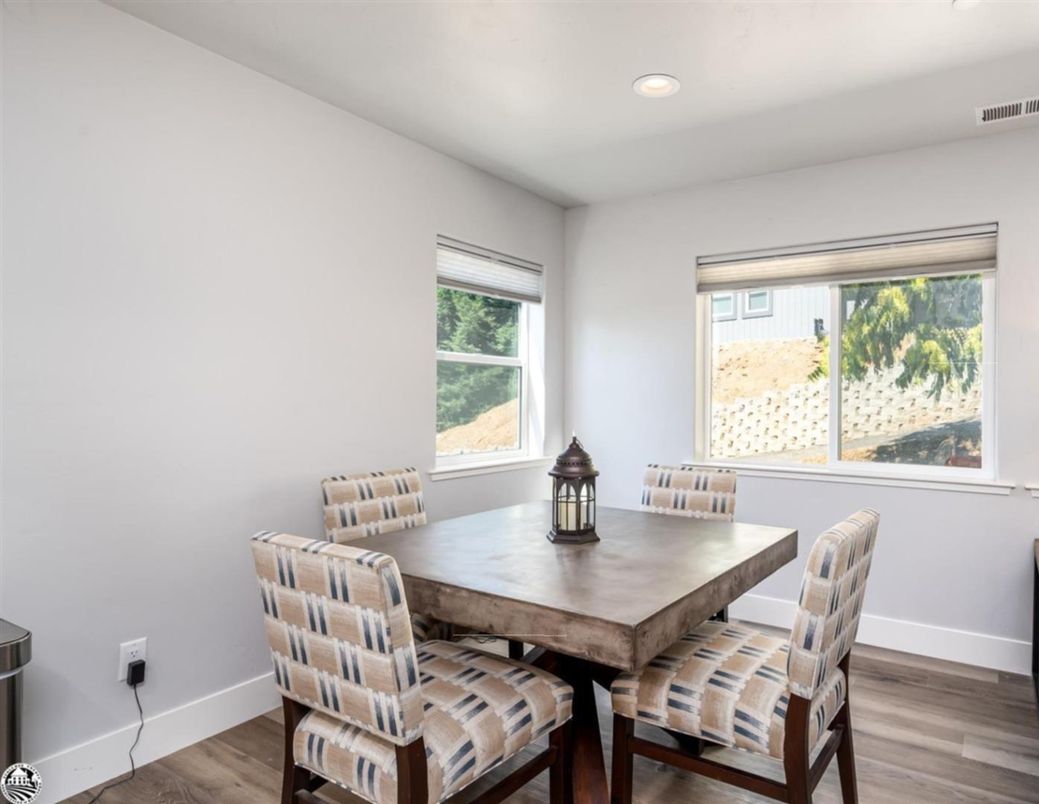Dining room, Interior, Recessed Lighting, Wood Texture Flooring