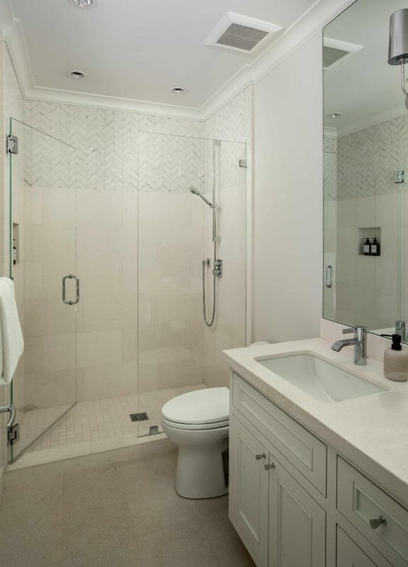 Bathroom, Glass Shower, Interior, Recessed Lighting