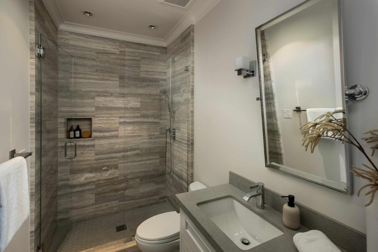 Bathroom, Glass Shower, Interior, Recessed Lighting