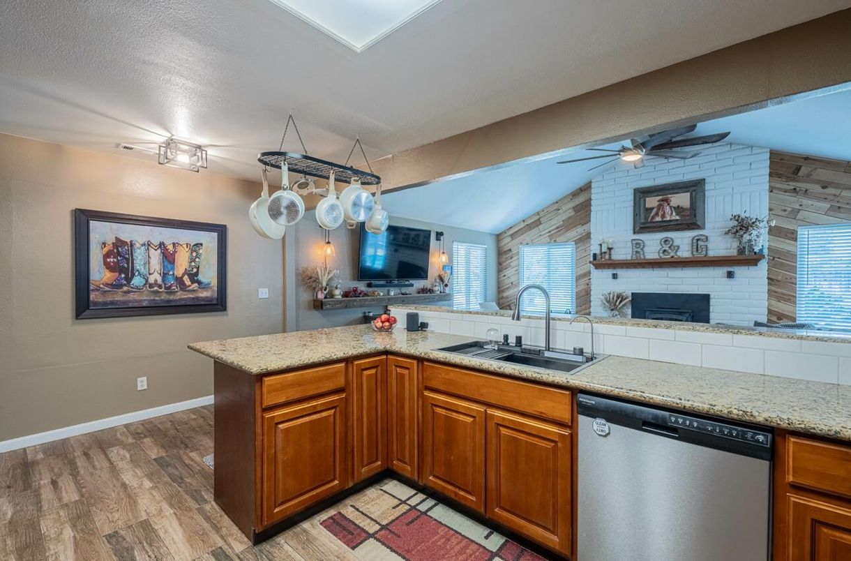 Fireplace, Interior, Kitchen, Wood Texture Flooring