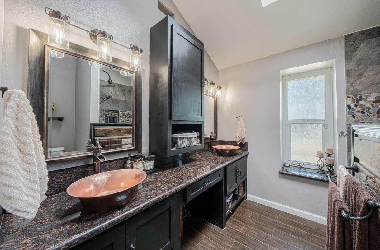 Bathroom, Dual Sink Vanities, Interior, Wood Texture Flooring