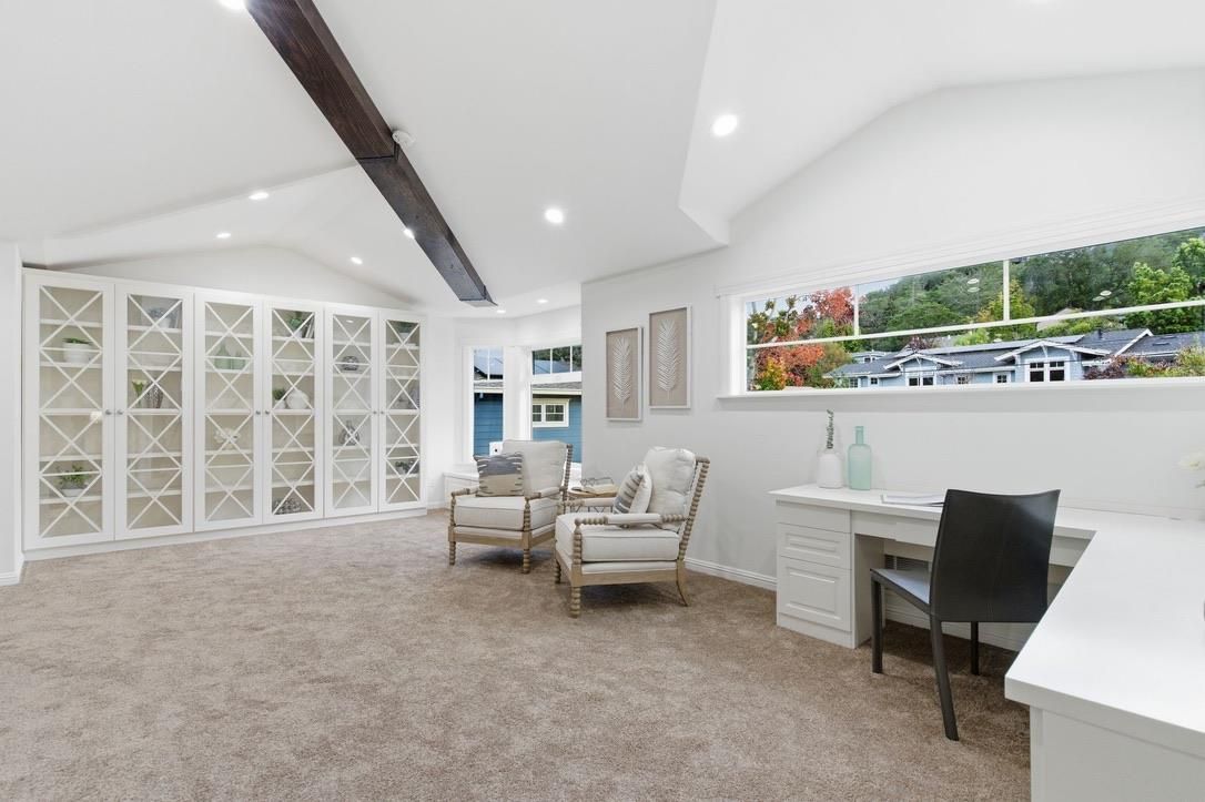 Home Office, Interior, Recessed Lighting, Wooden Beams