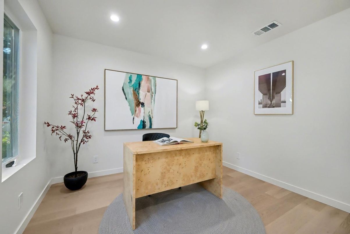Home Office, Interior, Recessed Lighting, Wood Texture Flooring