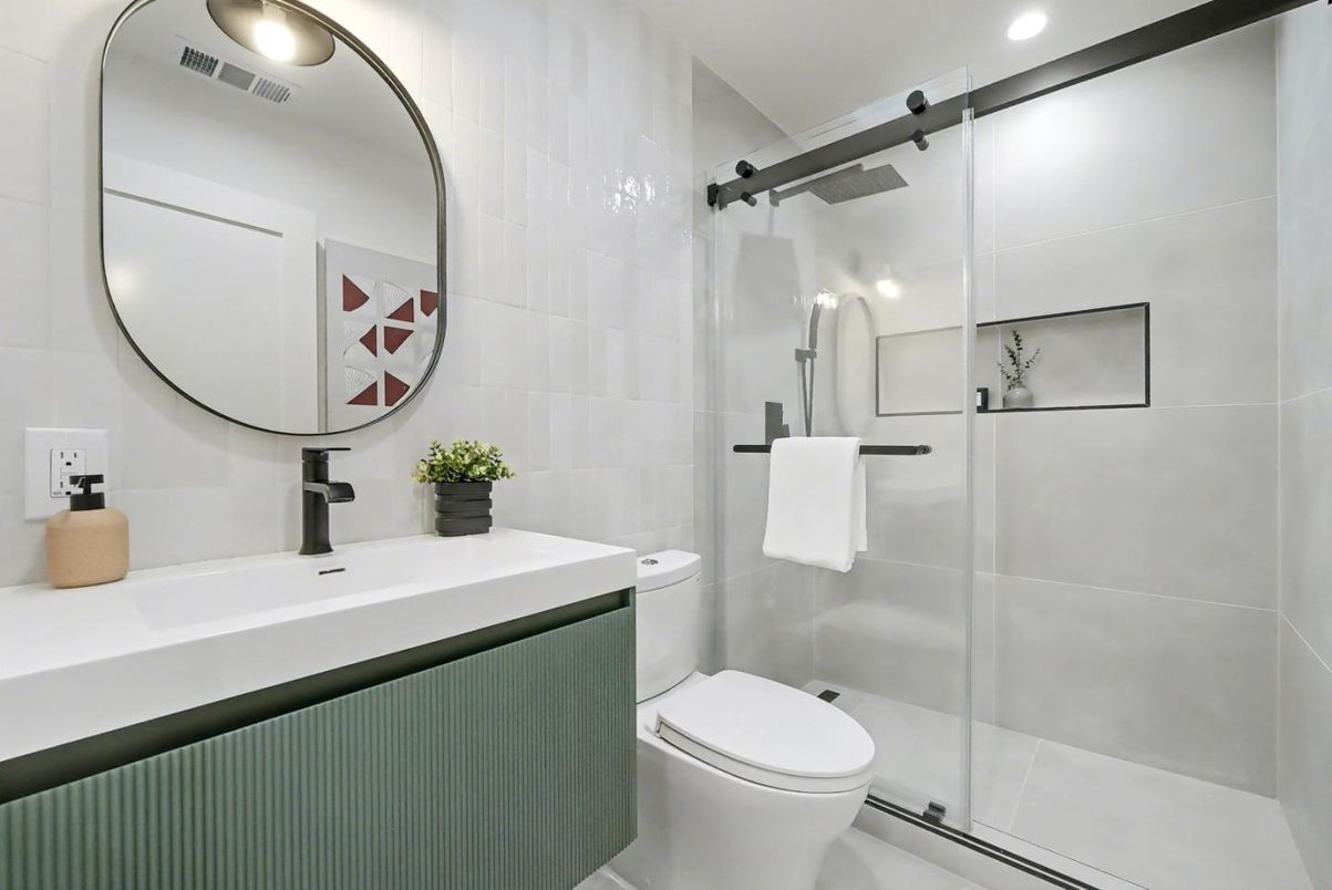 Bathroom, Glass Shower, Interior, Recessed Lighting