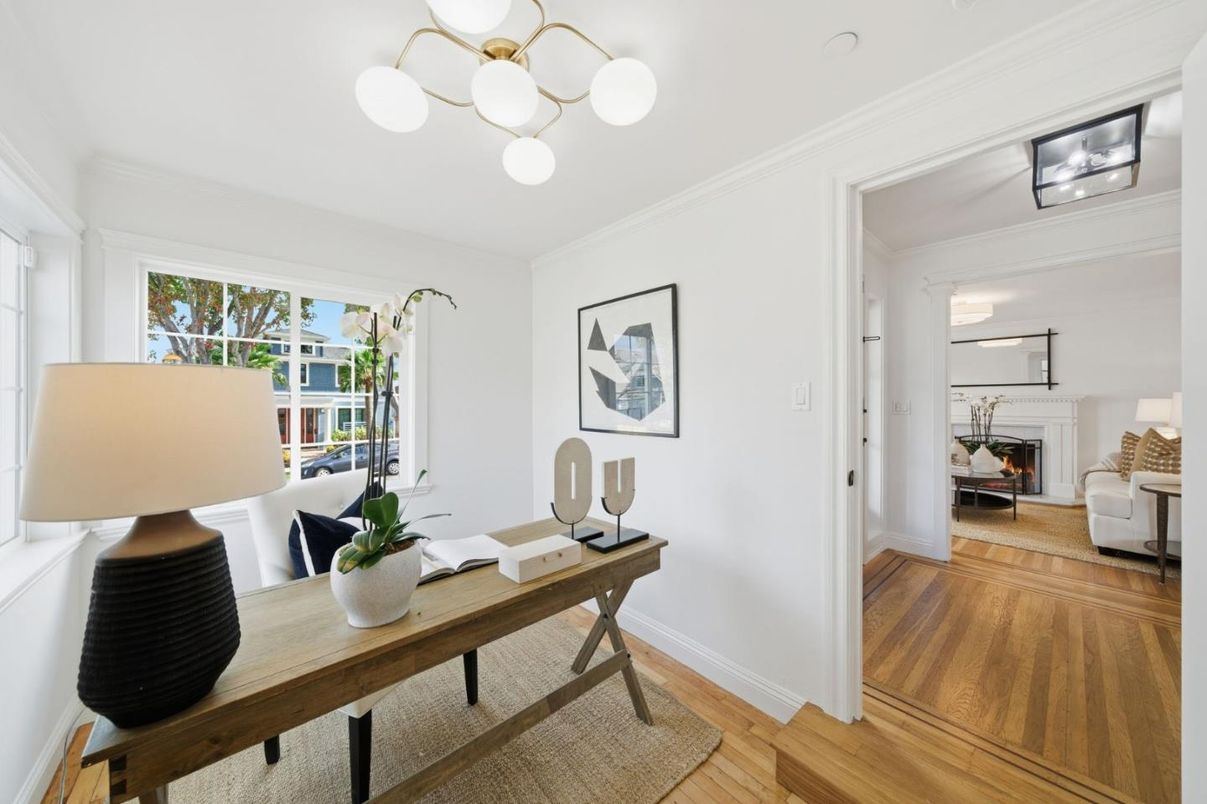 Fireplace, Home Office, Interior, Wood Texture Flooring