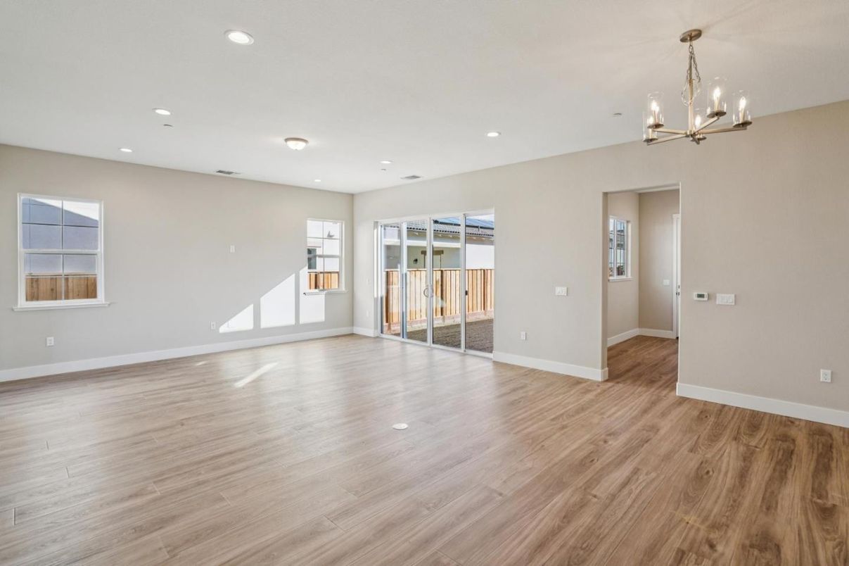 Empty room, Interior, Pendant Lights, Recessed Lighting, Wood Texture Flooring