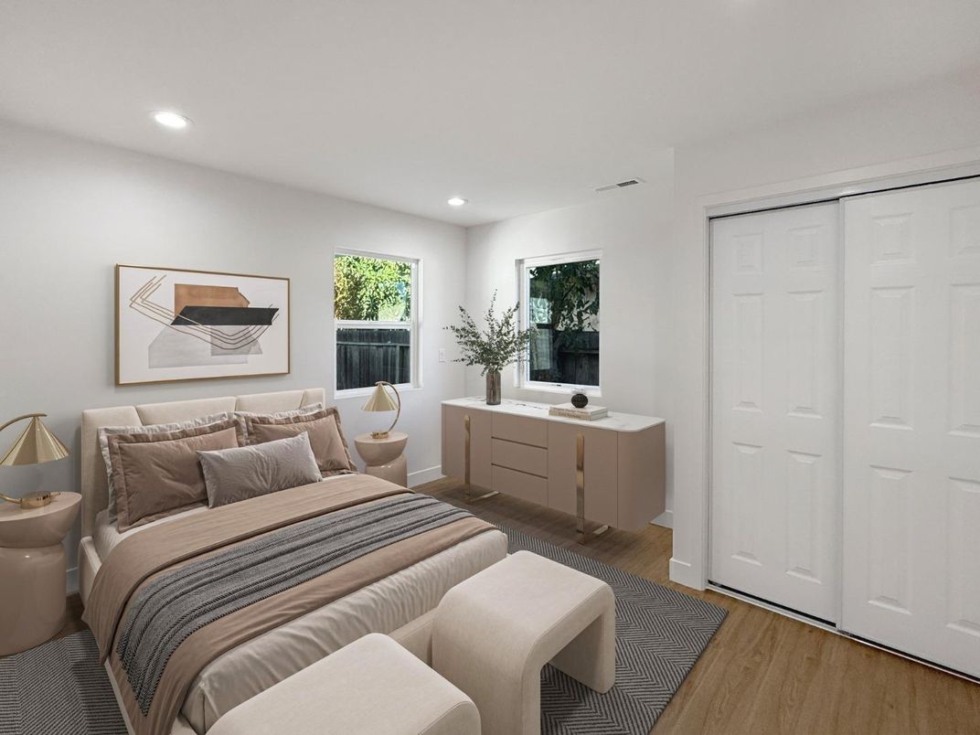 Bedroom, Interior, Recessed Lighting, Wood Texture Flooring