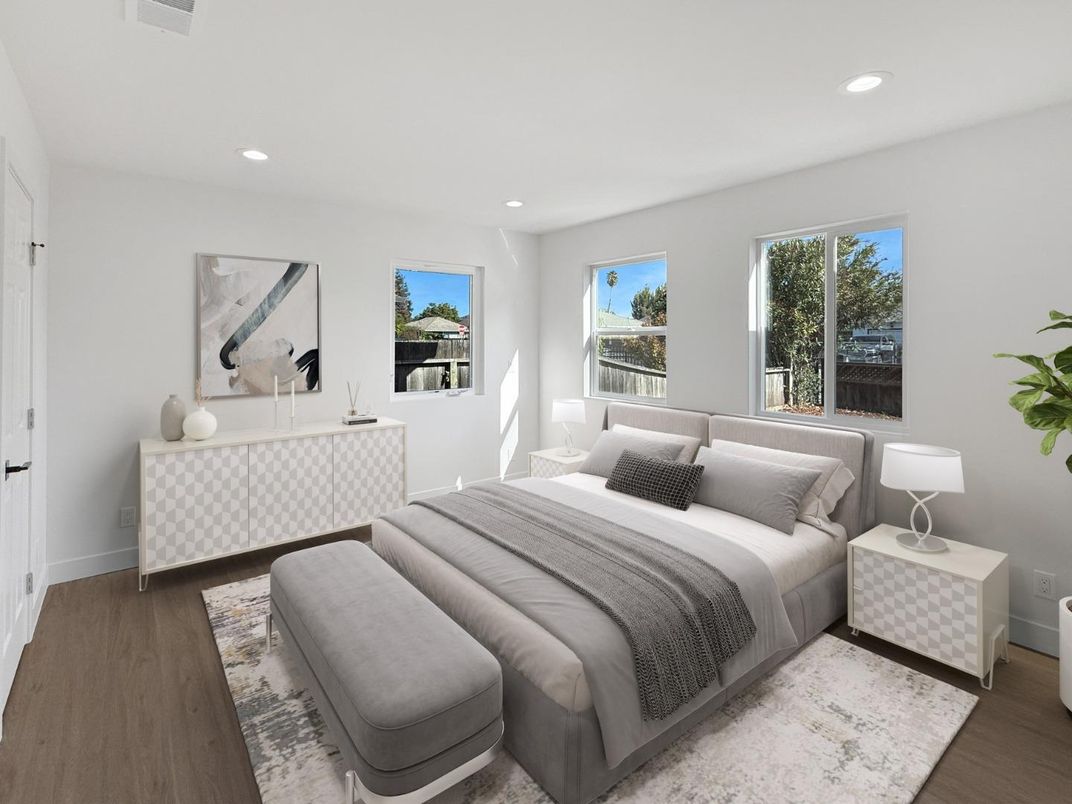 Bedroom, Interior, Recessed Lighting, Wood Texture Flooring