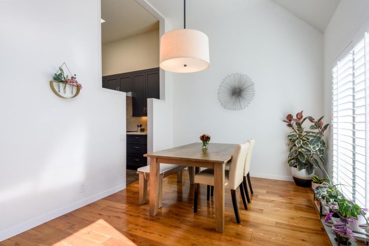Dining room, Interior, Pendant Lights, Wood Texture Flooring