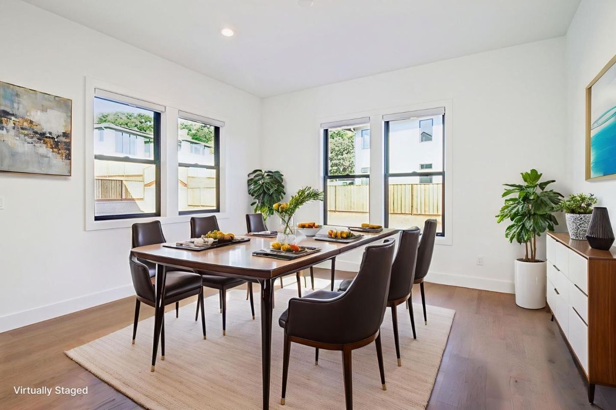Dining room, Interior, Recessed Lighting, Wood Texture Flooring