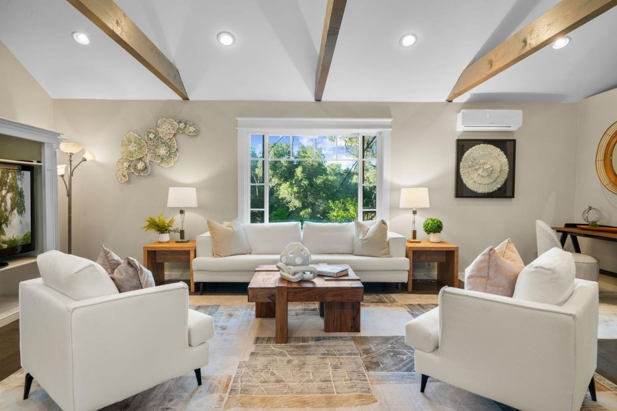 Interior, Living room, Recessed Lighting, Wooden Beams