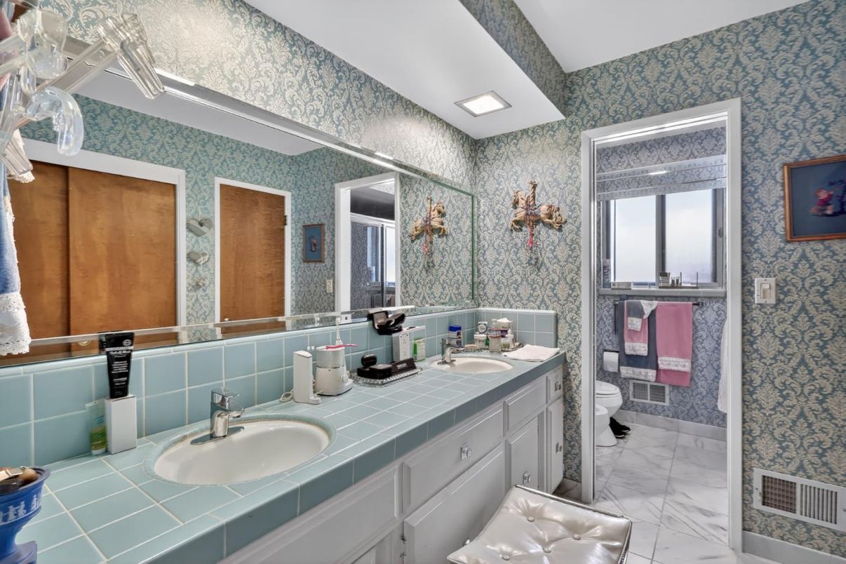 Bathroom, Dual Sink Vanities, Interior, Marble, Tile Countertops