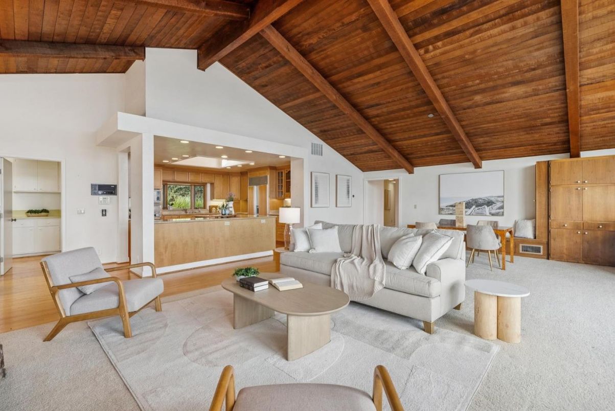 Dining room, Interior, Kitchen, Living room, Recessed Lighting, Wooden Beams, Wooden Ceilings, Wood Texture Flooring