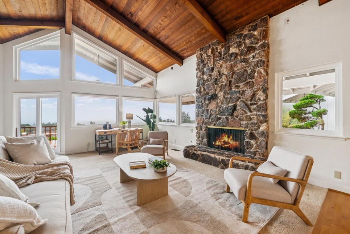 Fireplace, Interior, Living room, Stone Walls, Wooden Beams, Wooden Ceilings, Wood Texture Flooring