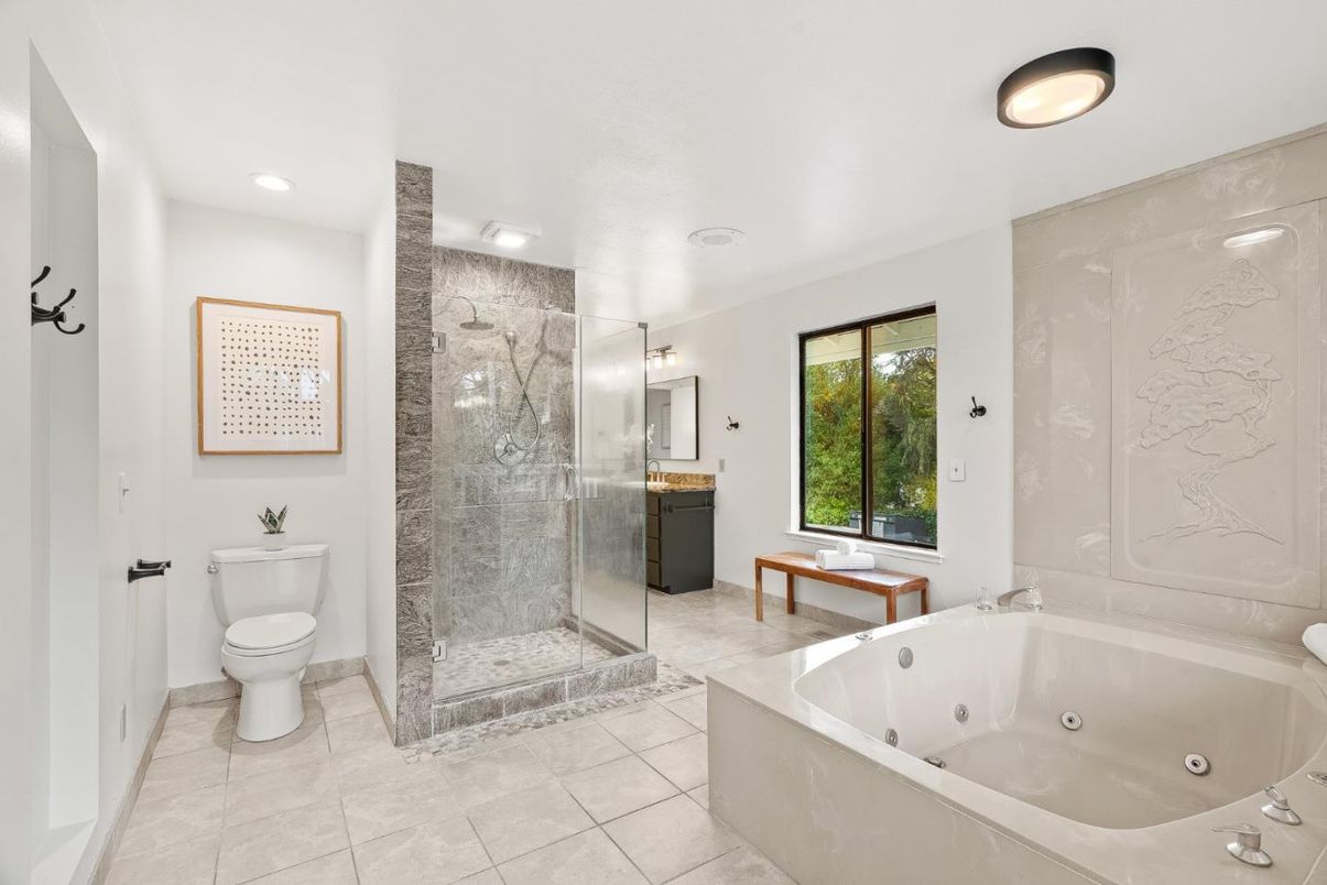 Bathroom, Glass Shower, Interior, Marble Walls, Recessed Lighting