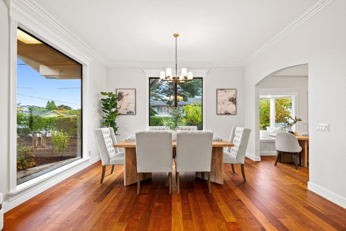 Chandelier, Dining room, Interior, Wood Texture Flooring