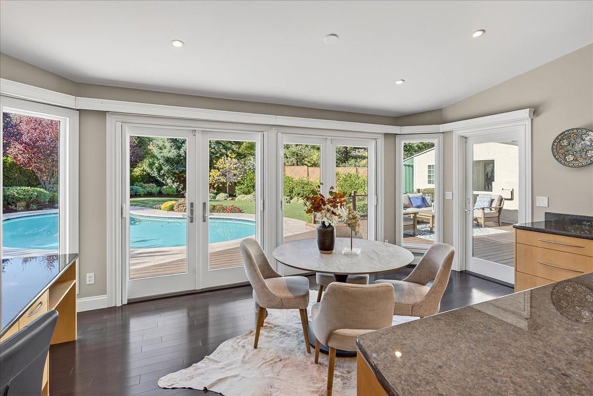 Dining room, Interior, Recessed Lighting, Wood Texture Flooring