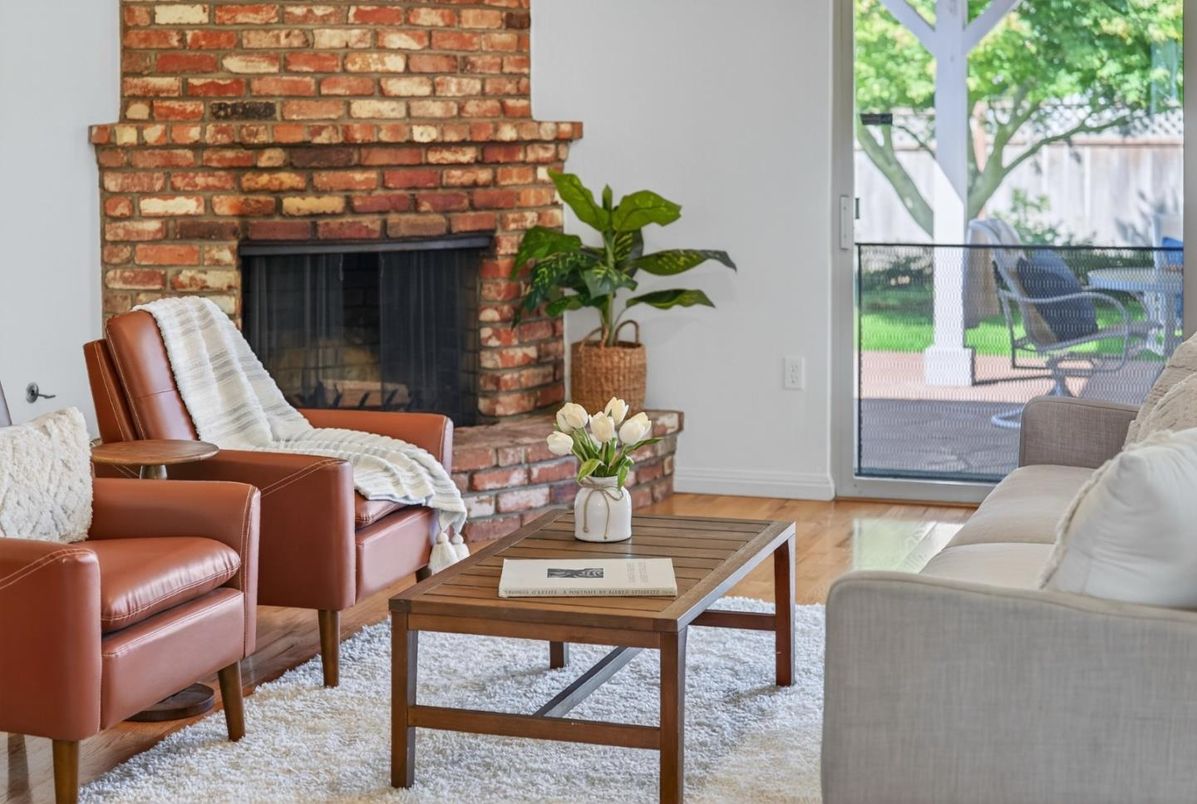 Fireplace, Interior, Living room, Stone Walls, Wood Texture Flooring