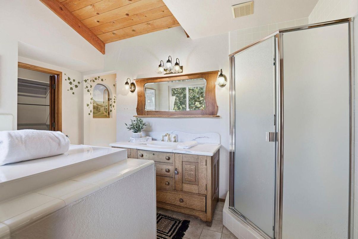Bathroom, Glass Shower, Interior, Wooden Beams, Wooden Ceilings
