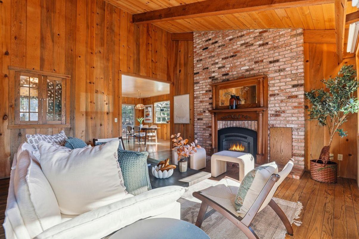 Fireplace, Interior, Living room, Stone Walls, Wooden Beams, Wooden Ceilings, Wood Texture Flooring, Wooden Walls