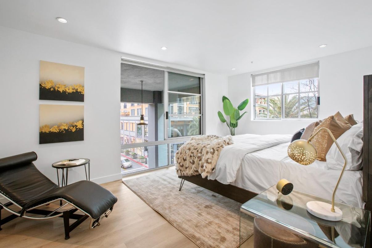 Bedroom, Interior, Recessed Lighting, Wood Texture Flooring