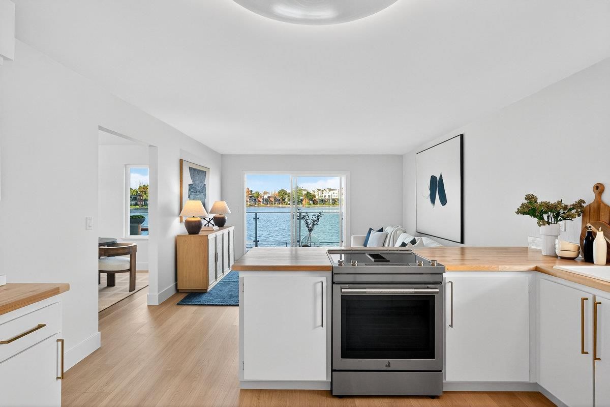 Interior, Kitchen, Stainless Steel Appliances, Water, Wood Texture Flooring