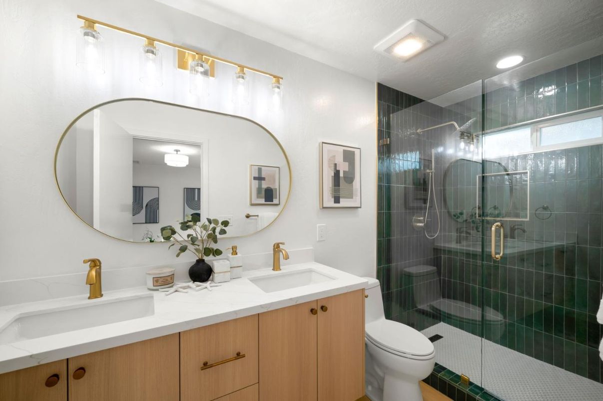 Bathroom, Dual Sink Vanities, Glass Shower, Interior, Recessed Lighting