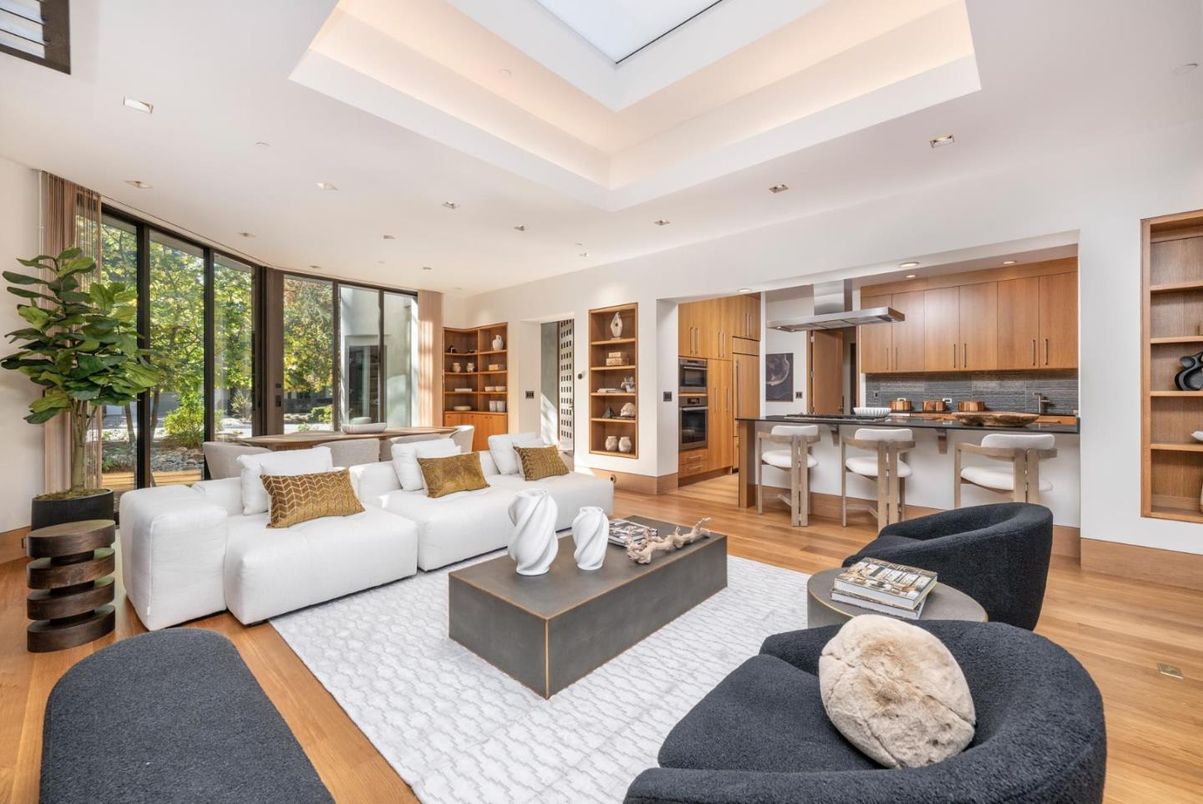 Interior, Kitchen, Living room, Recessed Lighting, Stainless Steel Appliances, Wood Texture Flooring