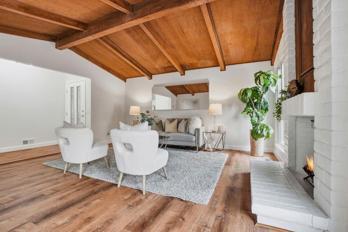 Fireplace, Interior, Living room, Stone Walls, Wooden Beams, Wooden Ceilings, Wood Texture Flooring