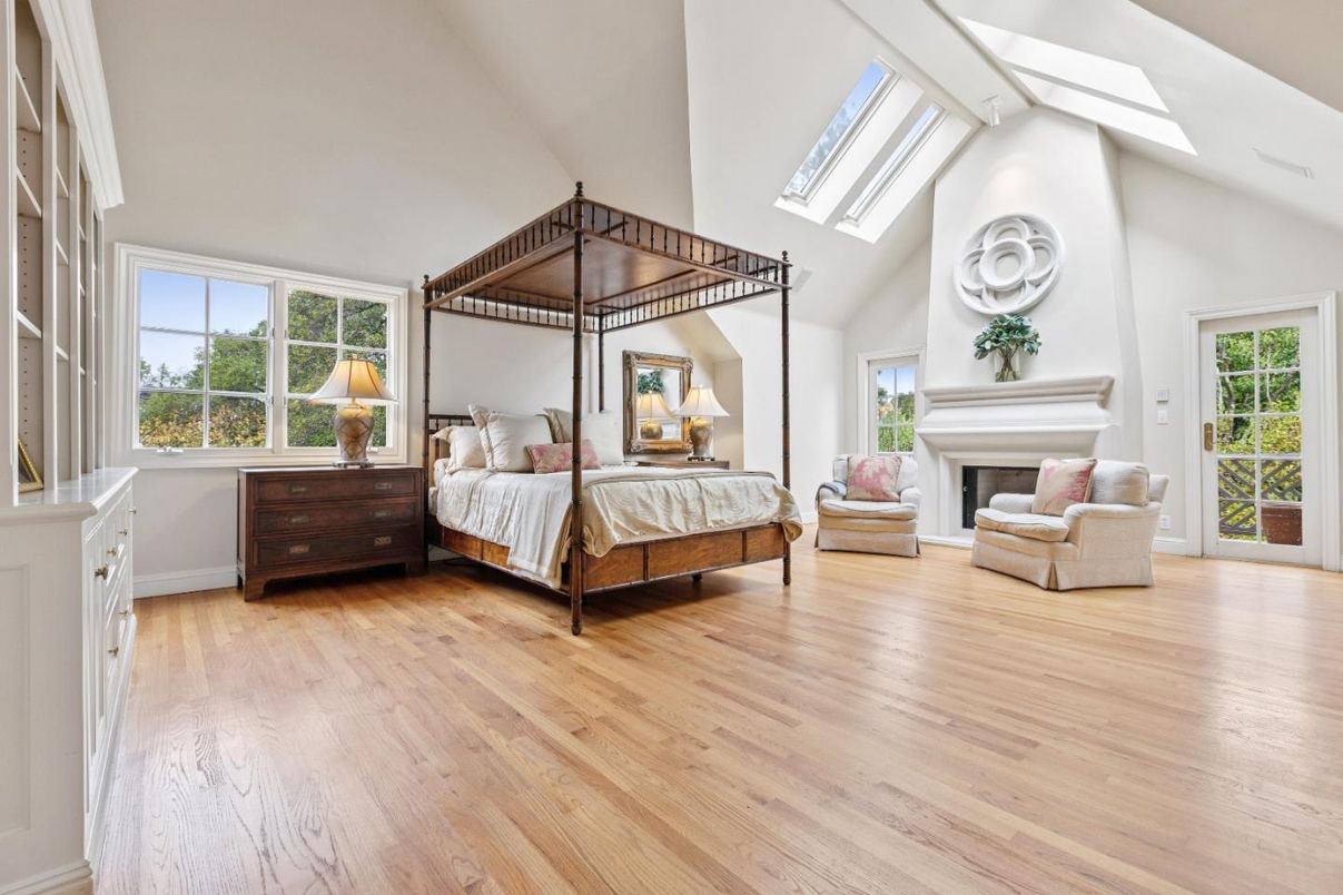 Bedroom, Fireplace, Interior, Wood Texture Flooring