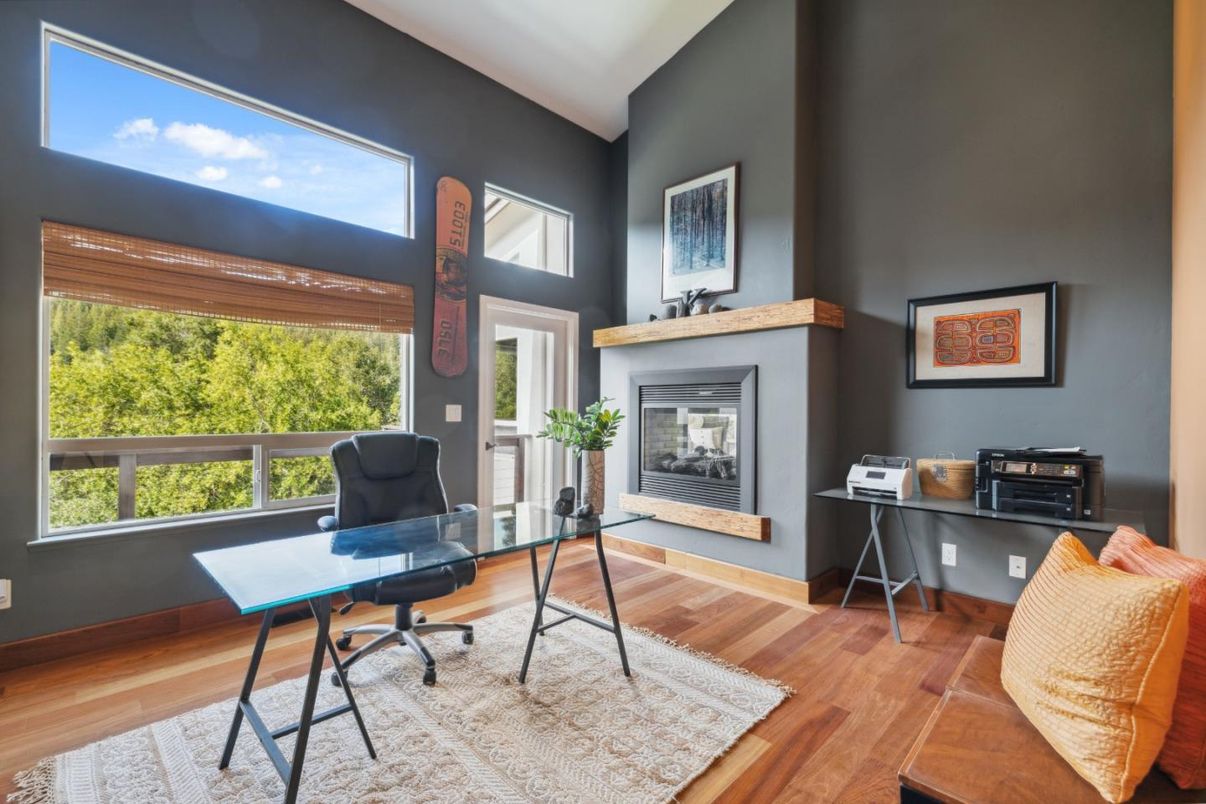 Fireplace, Home Office, Interior, Wood Texture Flooring