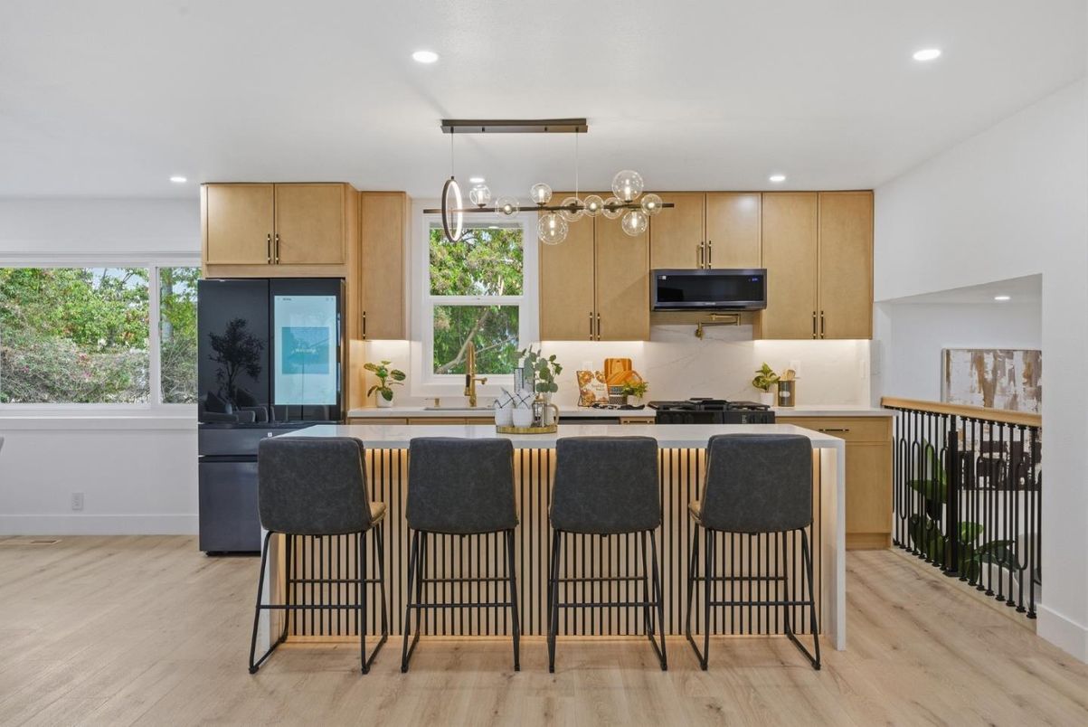 Interior, Kitchen, Pendant Lights, Recessed Lighting, Wood Texture Flooring