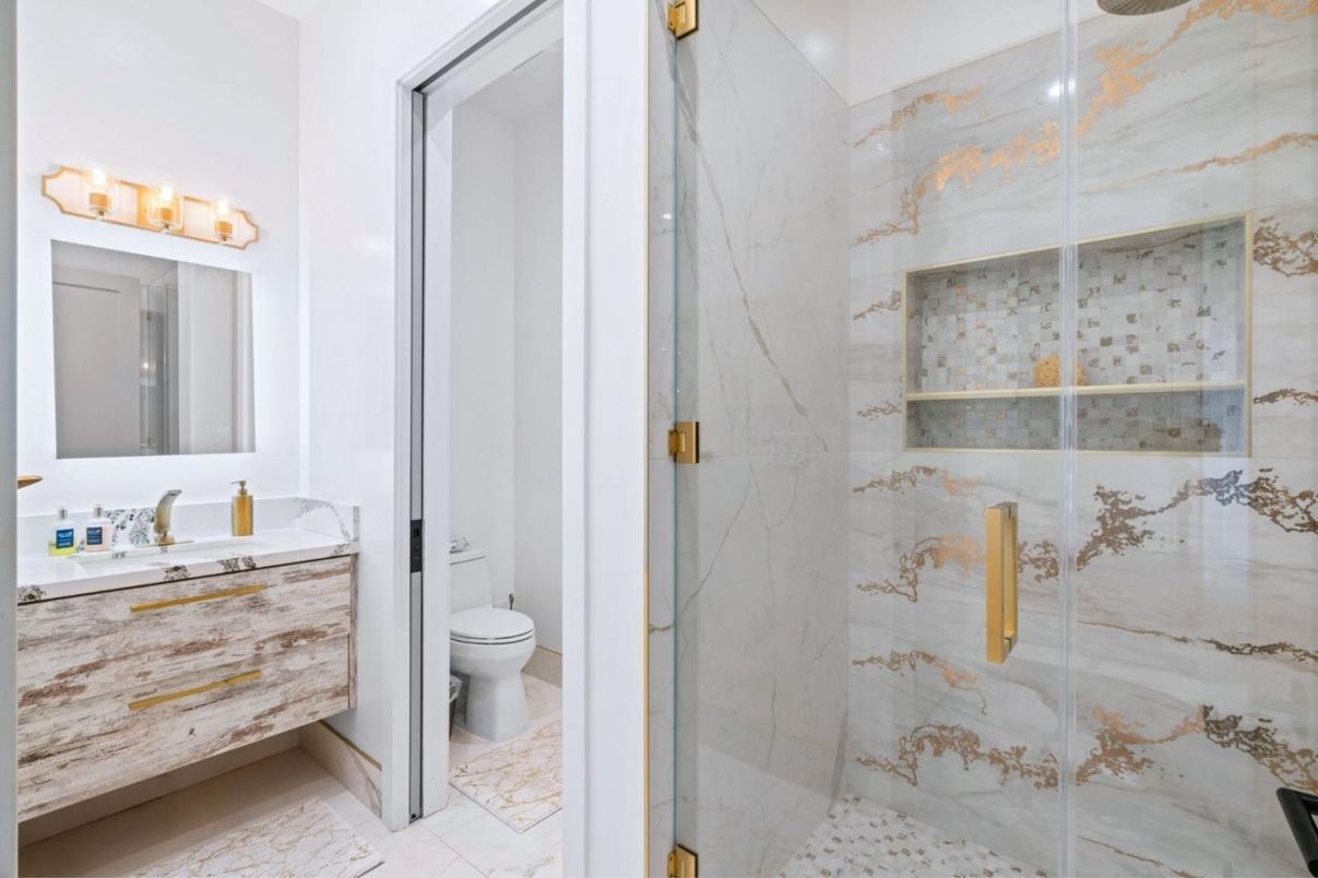 Bathroom, Glass Shower, Interior, Marble Walls