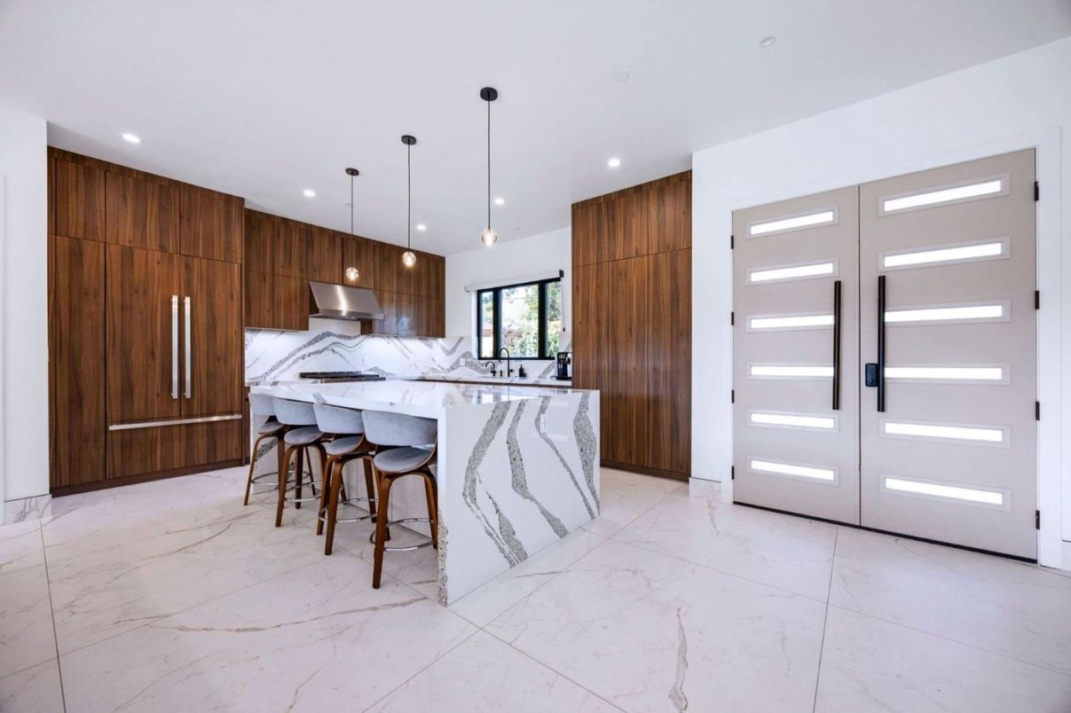 Interior, Kitchen, Marble, Pendant Lights, Recessed Lighting
