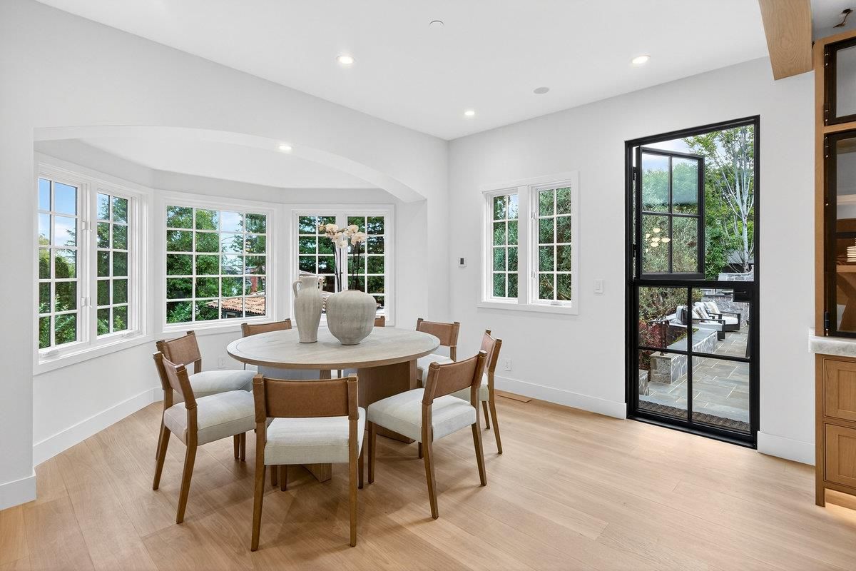 Dining room, Interior, Recessed Lighting, Wood Texture Flooring