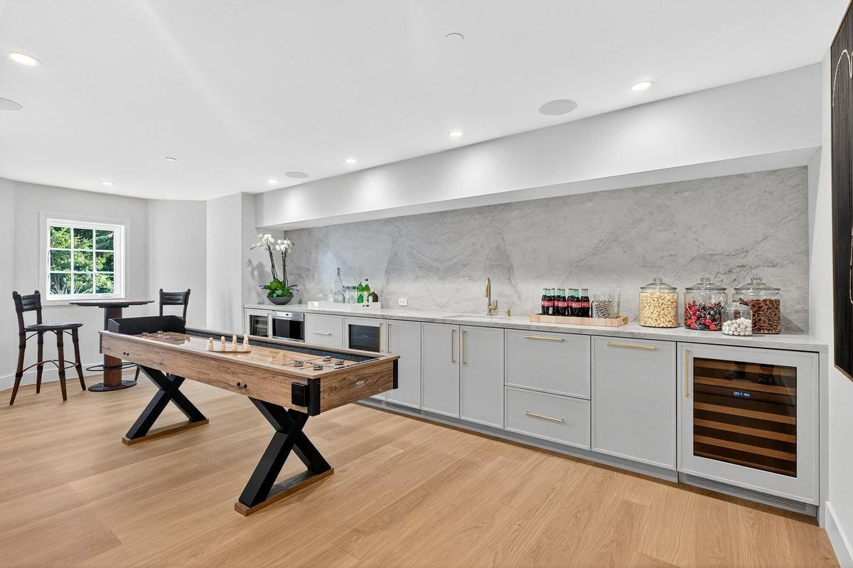 Game Room, Interior, Marble Walls, Recessed Lighting, Wood Texture Flooring