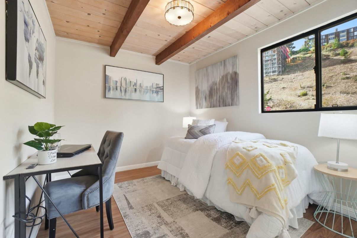 Bedroom, Home Office, Interior, Wooden Beams, Wooden Ceilings, Wood Texture Flooring