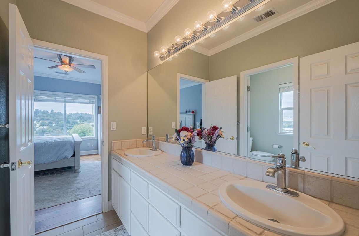 Bathroom, Bedroom, Dual Sink Vanities, Interior, Tile Countertops, Wood Texture Flooring