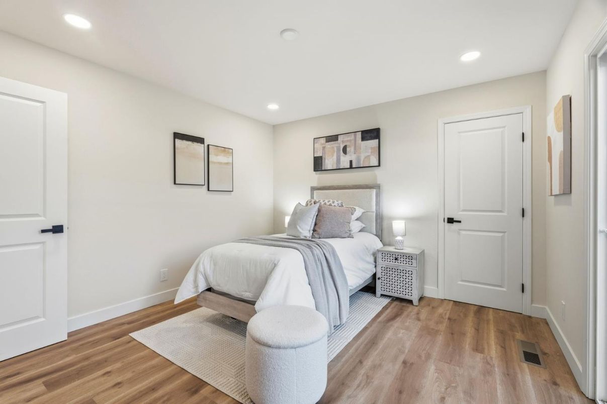 Bedroom, Interior, Recessed Lighting, Wood Texture Flooring