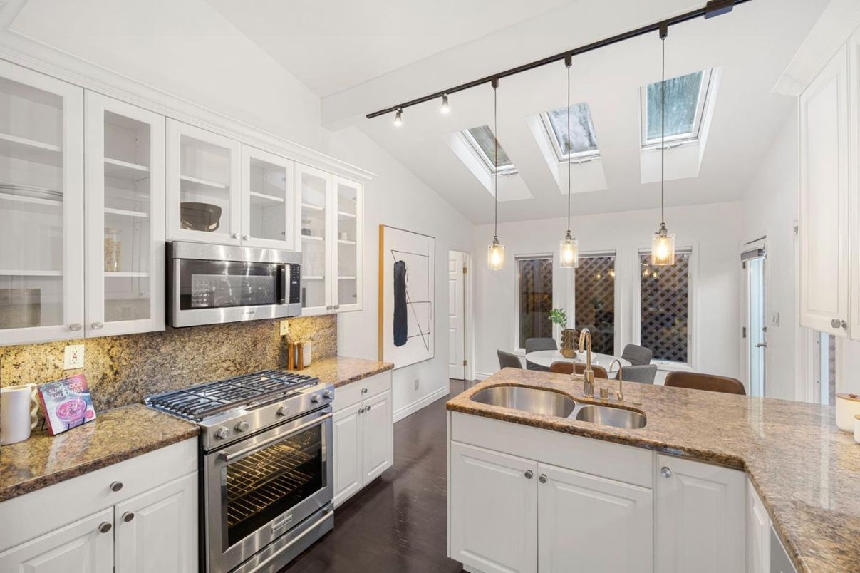 Interior, Kitchen, Pendant Lights, Stainless Steel Appliances, Wood Texture Flooring