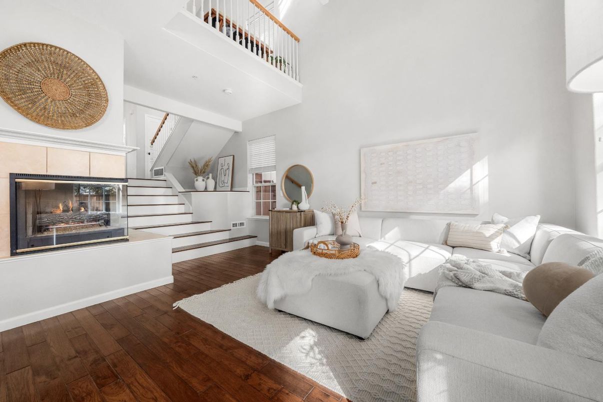 Bedroom, Fireplace, Interior, Wood Texture Flooring