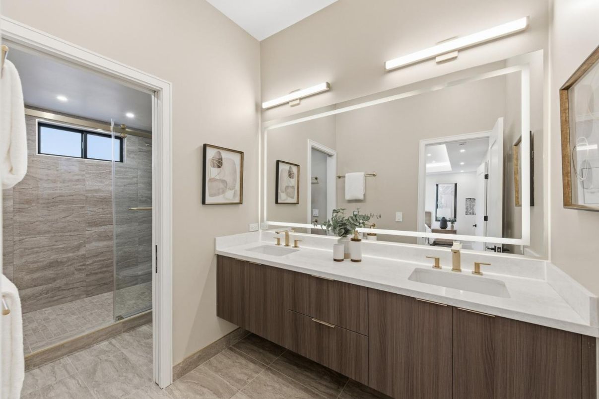 Bathroom, Dual Sink Vanities, Glass Shower, Interior, Recessed Lighting