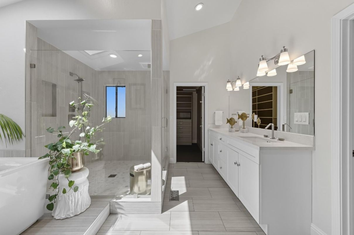 Bathroom, Dual Sink Vanities, Free Standing Baths, Glass Shower, Interior, Recessed Lighting
