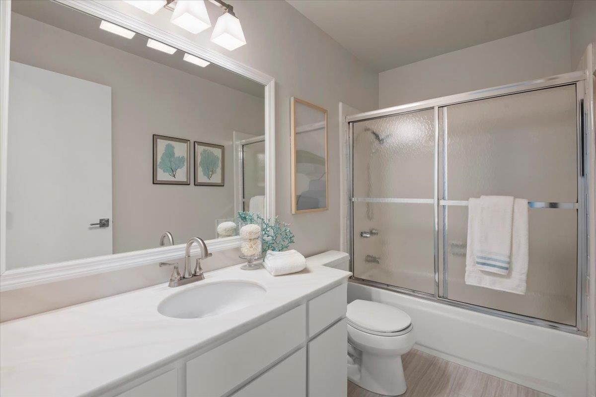 Bathroom, Glass Shower, Interior, Wood Texture Flooring