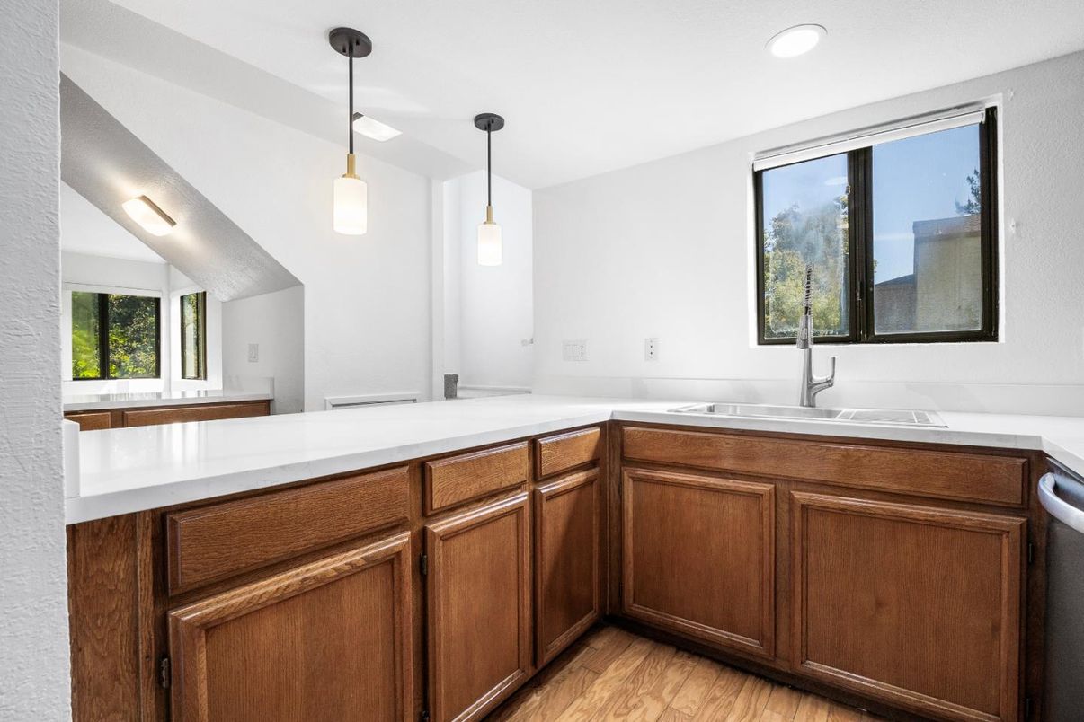 Interior, Kitchen, Pendant Lights, Recessed Lighting, Wood Texture Flooring
