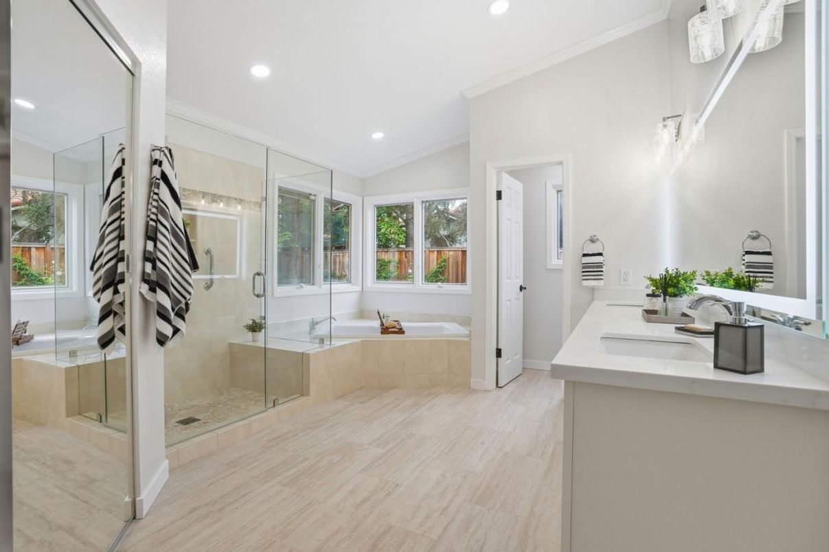 Bathroom, Dual Sink Vanities, Glass Shower, Interior, Recessed Lighting
